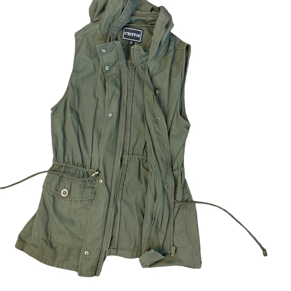 Utility Vest Zip Jacket w/ Hood Army Green SMALL 1763 - Picture 8 of 11